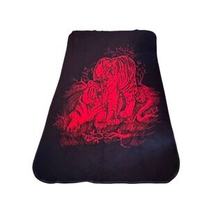 Vintage San Marcos Blanket Red Black Tigers Big Cat Twin 88x57 HAS TAG
